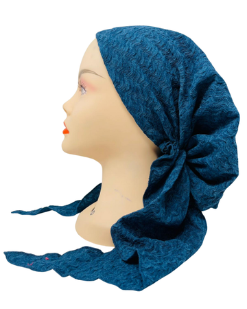Lizi Headwear T-C-BX-2502 Blue Teal Shadow Wave Adjustable Pre-Tied Bandanna with Velvet Grip Myselflingerie.com